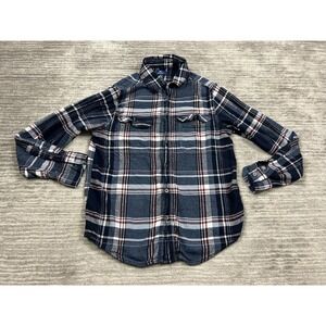 George Shirt Mens Medium Blue‎ Plaid Button Up Long Sleeve Flannel Cotton Blend